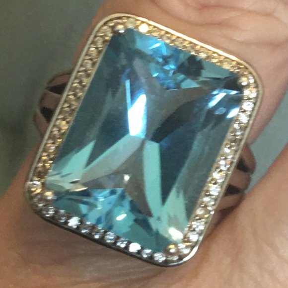 Large Genuine Sky Blue Topaz Sterling Silver Ring - Picture 7 of 14